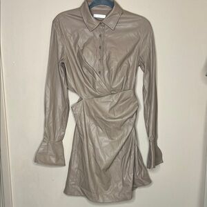 Elegant Tan Shirt Dress with cut out Designer Sample Vegan Leather Size 4